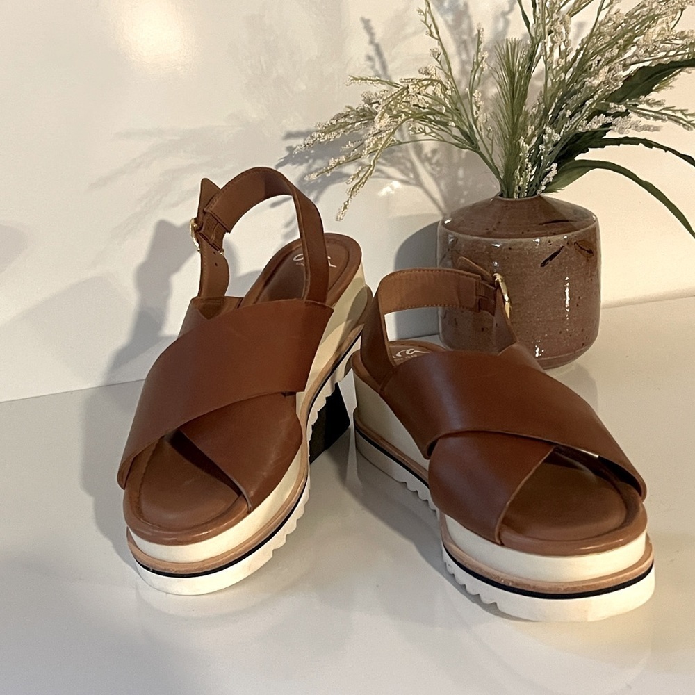 ARA Camel leather sling back‎ platform sandal size 7.5